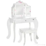 Homcom Set Masuta Machiaj Copii – Oglinda Rotativa + Taburet