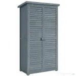 Outsunny Dulap de Exterior din Lemn cu 2 Uși Tip Jaluzea și Rafturi Interne, 87x46.5x160 cm, Gri