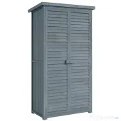 Outsunny Dulap de grădină pentru unelte din lemn, 2 rafturi, acoperiș bituminos, uși cu obloane, 87 x 47 x 160 cm, gri | Aosom Romania 