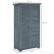 Outsunny Dulap de grădină pentru unelte din lemn, 2 rafturi, acoperiș bituminos, uși cu obloane, 87 x 47 x 160 cm, gri | Aosom Romania 