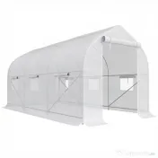 Outsunny Seră de Grădină a Tunnel 4x2x2 m cu Uși Rulabile și 6 Ferestre, Seră pentru Grădină cu Acoperiș înclinat, Structură din Metal și Acoperire PE, pentru Grădinărit Legume Flori Fructe, Alb | Aosom Romania 