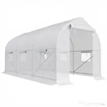 Outsunny Seră de Grădină a Tunnel 4x2x2 m cu Uși Rulabile și 6 Ferestre, Seră pentru Grădină cu Acoperiș înclinat, Structură din Metal și Acoperire PE, pentru Grădinărit Legume Flori Fructe, Alb | Aosom Romania