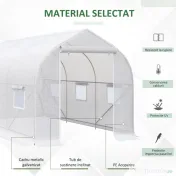 Outsunny Seră de Grădină a Tunnel 4x2x2 m cu Uși Rulabile și 6 Ferestre, Seră pentru Grădină cu Acoperiș înclinat, Structură din Metal și Acoperire PE, pentru Grădinărit Legume Flori Fructe, Alb | Aosom Romania 