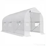 Outsunny Seră Tip Tunel Anti-UV cu 6 Ferestre cu Plasă și Intrare Rulabilă, Metal și PE, 4x2x2 m, Alb