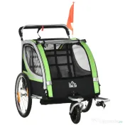 HOMCOM Remorcă Bicicletă pentru Copii, Design 2 în 1 cu Frână și Centură de Siguranță, 142x75x101 cm, Albastru 