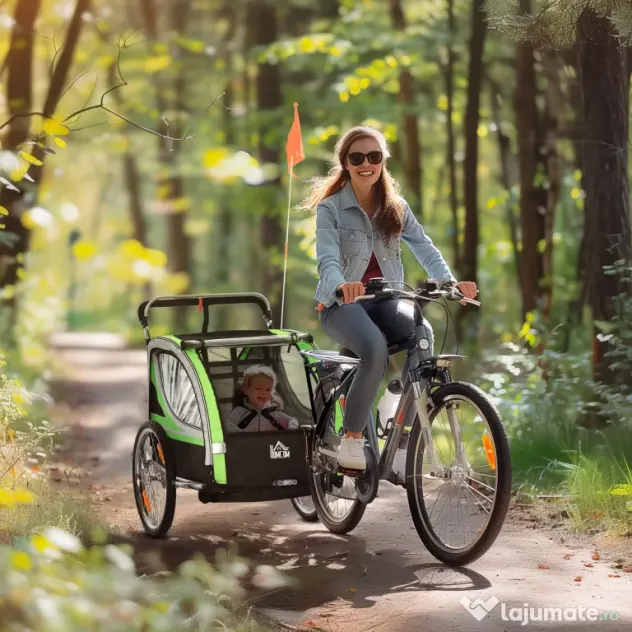 HOMCOM Remorcă Bicicletă pentru Copii, Design 2 în 1 cu Frână și Centură de Siguranță, 142x75x101 cm, Albastru