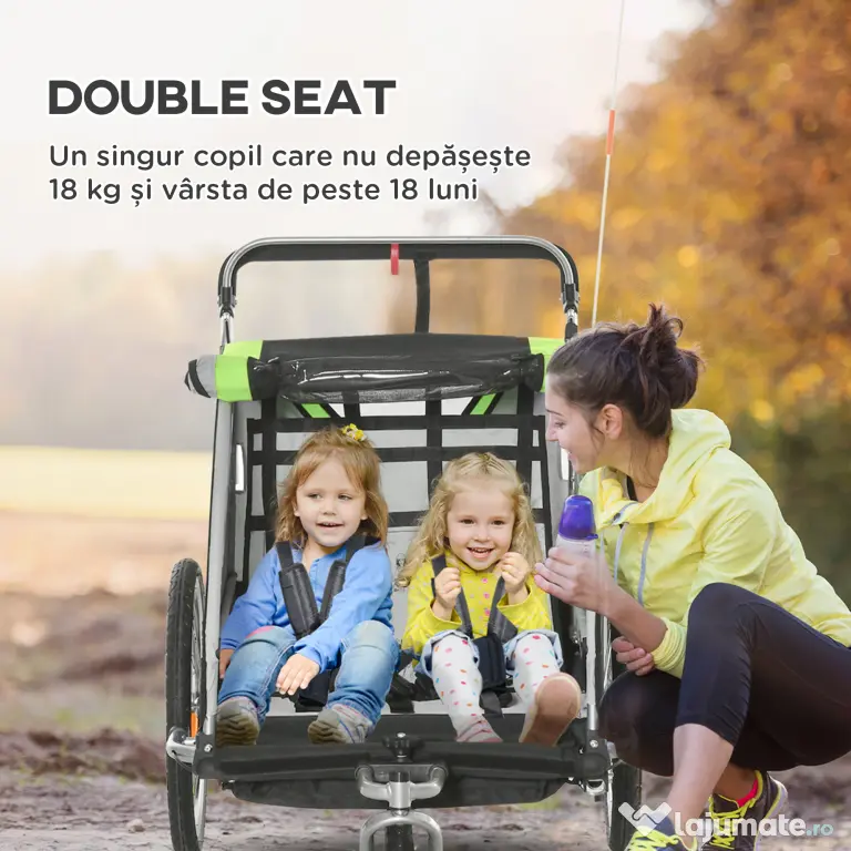HOMCOM Remorcă Bicicletă pentru Copii, Design 2 în 1 cu Frână și Centură de Siguranță, 142x75x101 cm, Albastru