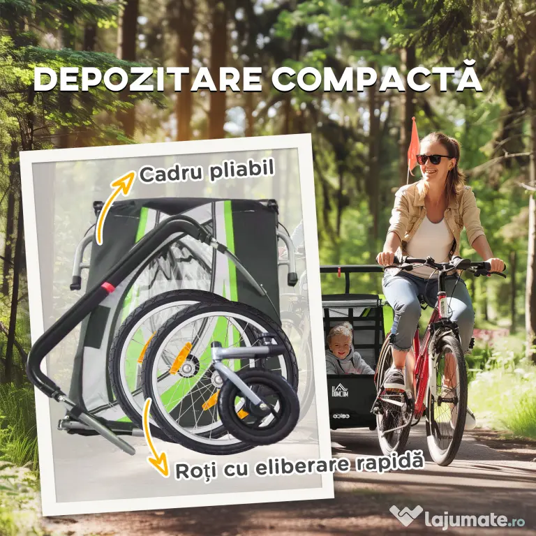 HOMCOM Remorcă Bicicletă pentru Copii, Design 2 în 1 cu Frână și Centură de Siguranță, 142x75x101 cm, Albastru