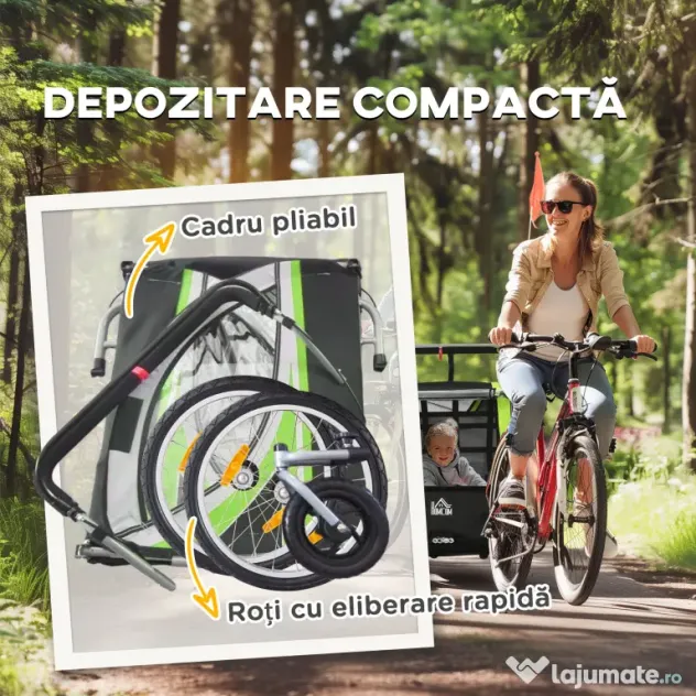 HOMCOM Remorcă Bicicletă pentru Copii, Design 2 în 1 cu Frână și Centură de Siguranță, 142x75x101 cm, Albastru