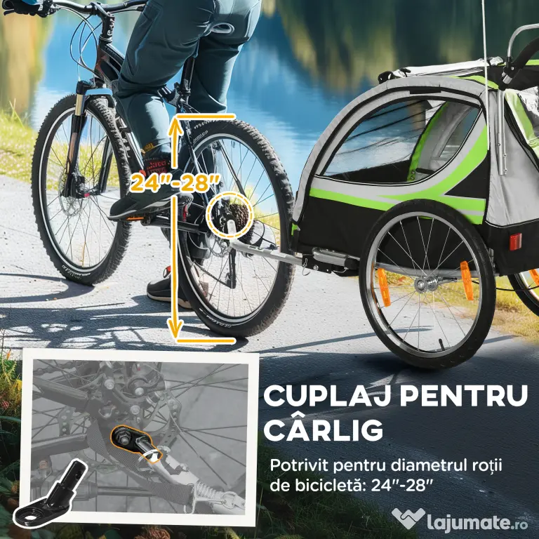 HOMCOM Remorcă Bicicletă pentru Copii, Design 2 în 1 cu Frână și Centură de Siguranță, 142x75x101 cm, Albastru