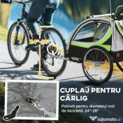 HOMCOM Remorcă Bicicletă pentru Copii, Design 2 în 1 cu Frână și Centură de Siguranță, 142x75x101 cm, Albastru 