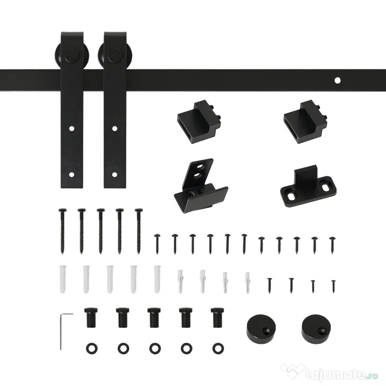 HOMCOM Kit pentru ușă glisantă din lemn cu șină de 200cm și capacitate de 20kg, negru
