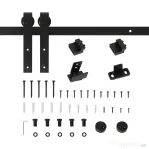 HOMCOM Kit pentru ușă glisantă din lemn cu șină de 200cm și capacitate de 20kg, negru