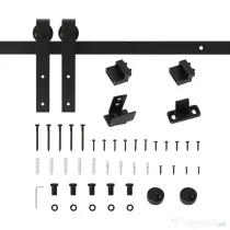 HOMCOM Kit pentru ușă glisantă din lemn cu șină de 200cm și capacitate de 20kg, negru