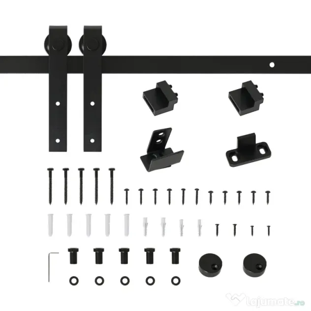 HOMCOM Kit pentru ușă glisantă din lemn cu șină de 200cm și capacitate de 20kg, negru