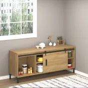 HOMCOM Kit pentru ușă glisantă din lemn cu șină de 200cm și capacitate de 20kg, negru 