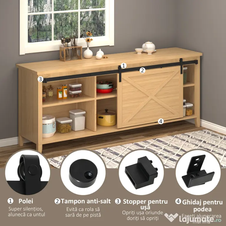 HOMCOM Kit pentru ușă glisantă din lemn cu șină de 200cm și capacitate de 20kg, negru