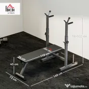 HOMCOM Bancă de Greutăți Pliabilă cu 8 Înălțimi Reglabile și Suport pentru Halteră, 140x73x98-122 cm, Gri | Aosom Romania 