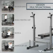 HOMCOM Bancă de Greutăți Pliabilă cu 8 Înălțimi Reglabile și Suport pentru Halteră, 140x73x98-122 cm, Gri | Aosom Romania 