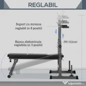 HOMCOM Bancă de Greutăți Pliabilă cu 8 Înălțimi Reglabile și Suport pentru Halteră, 140x73x98-122 cm, Gri | Aosom Romania 