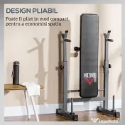 HOMCOM Bancă de Greutăți Pliabilă cu 8 Înălțimi Reglabile și Suport pentru Halteră, 140x73x98-122 cm, Gri | Aosom Romania 