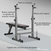 HOMCOM Bancă de Greutăți Pliabilă cu 8 Înălțimi Reglabile și Suport pentru Halteră, 140x73x98-122 cm, Gri | Aosom Romania 