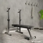 HOMCOM Bancă de Greutăți Pliabilă cu 8 Înălțimi Reglabile și Suport pentru Halteră, 140x73x98-122 cm, Gri | Aosom Romania 