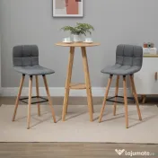 HOMCOM Set 2 Taburete de Bar Capitonate Suport pentru Picioare si Spatar Tesatura si Lemn 