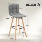 HOMCOM Set 2 Taburete de Bar Capitonate Suport pentru Picioare si Spatar Tesatura si Lemn 