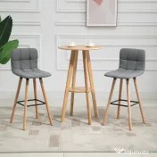 HOMCOM Set 2 Taburete de Bar Capitonate Suport pentru Picioare si Spatar Tesatura si Lemn 