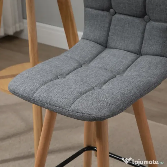 HOMCOM Set 2 Taburete de Bar, Spătar, Tesătură Efect de In și Lemn, 41.5x47x97.5 cm, Gri, Confortabil și Stilat | Aosom Romania