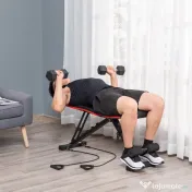 HOMCOM Bancă Reglabilă pentru Exerciții Musculare, Oțel și PU, Negru și Roșu, 130x48x48-109 cm | Aosom Romania 