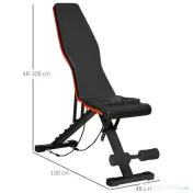 HOMCOM Bancă Reglabilă pentru Exerciții Musculare, Oțel și PU, Negru și Roșu, 130x48x48-109 cm | Aosom Romania 