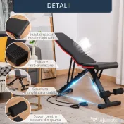 HOMCOM Bancă Reglabilă pentru Exerciții Musculare, Oțel și PU, Negru și Roșu, 130x48x48-109 cm | Aosom Romania 