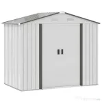 Outsunny Căsuță de Grădină din Tablă de Oțel, Șopron pentru Depozitare Unelte cu Uși Glisante, Rezistent la Intemperii, Alb, 213x130x185 cm