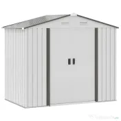 Outsunny Căsuță de Grădină din Tablă de Oțel, Șopron pentru Depozitare Unelte cu Uși Glisante, Rezistent la Intemperii, Alb, 213x130x185 cm