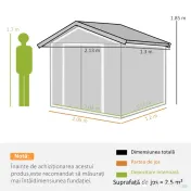 Outsunny Căsuță de Grădină din Tablă de Oțel, Șopron pentru Depozitare Unelte cu Uși Glisante, Rezistent la Intemperii, Alb, 213x130x185 cm