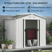 Outsunny Căsuță de Grădină din Tablă de Oțel, Șopron pentru Depozitare Unelte cu Uși Glisante, Rezistent la Intemperii, Alb, 213x130x185 cm