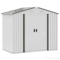 Sopron de gradina din tabla de otel, casuta de gradina cu usi glisante, pentru depozitare si organizare 213x130x185 cm, alb Outsunny | Aosom Romania