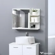 Kleankin Dulap Baie, Dulap cu Oglindă, cu 3 Rafturi Laterale, 60x18x50 cm, Alb | Aosom Romania 
