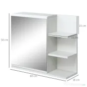 Kleankin Dulap Baie, Dulap cu Oglindă, cu 3 Rafturi Laterale, 60x18x50 cm, Alb | Aosom Romania 