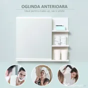 Kleankin Dulap Baie, Dulap cu Oglindă, cu 3 Rafturi Laterale, 60x18x50 cm, Alb | Aosom Romania 