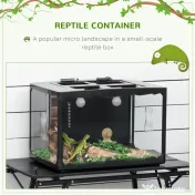 PawHut Terariu pentru Broaște Țestoase, Cameleon, Iguana, Gecko și Reptile din Sticla cu Termometru 18-34℃, 60x40x40.5 cm, Negru | Aosom Romania