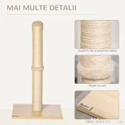 PawHut Stâlp de Zgâriat pentru Pisici cu Bază din PAL, 34x34x60 cm, Bej | Aosom Romania