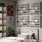 HOMCOM Dulap Tip Vitrină de Expoziție cu Rafturi Reglabile, Montată pe Perete, Negru | Aosom Romania