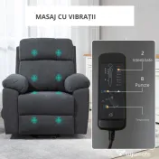HOMCOM Fotoliu cu Ridicare Electrică, Reclinabil, cu 8 Puncte de Masaj, Telecomandă și Suport pentru Picioare, 89x99x103 cm, Gri | Aosom Romania