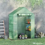 Outsunny Sera de Grădină din Oțel și Plastic PE cu 4 Rafturi, Frânghii și Țăruși Inclusi, 141x72x191 cm, Verde | Aosom Romania 