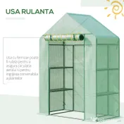 Outsunny Sera de Grădină din Oțel și Plastic PE cu 4 Rafturi, Frânghii și Țăruși Inclusi, 141x72x191 cm, Verde | Aosom Romania 