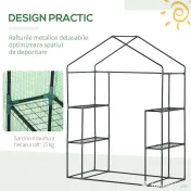 Outsunny Sera de Grădină din Oțel și Plastic PE cu 4 Rafturi, Frânghii și Țăruși Inclusi, 141x72x191 cm, Verde | Aosom Romania 
