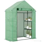 Outsunny Sera de Gradina din Otel si Plastic PE cu 4 Rafturi, Franghii si Tarusi Inclusi, 141x72x191 cm, Verde